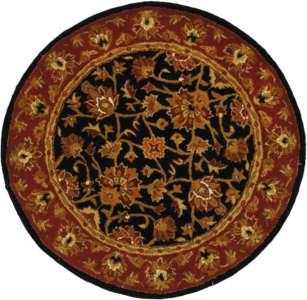 Heritage Collection 6′ Round Handmade Oriental Wool Area Rug – Black & Red
