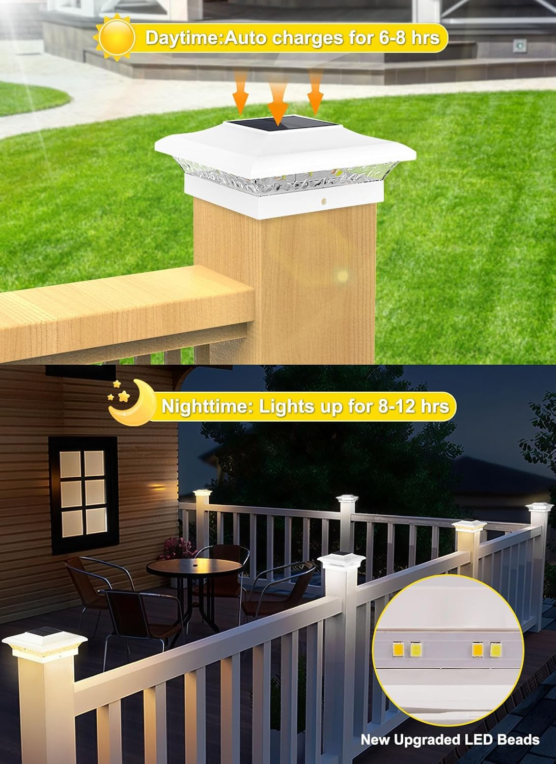 T-SUN 4×4 Post Cap Lights 6 Pack for Vinyl/Wooden Fence,Outdoor Waterproof Warm