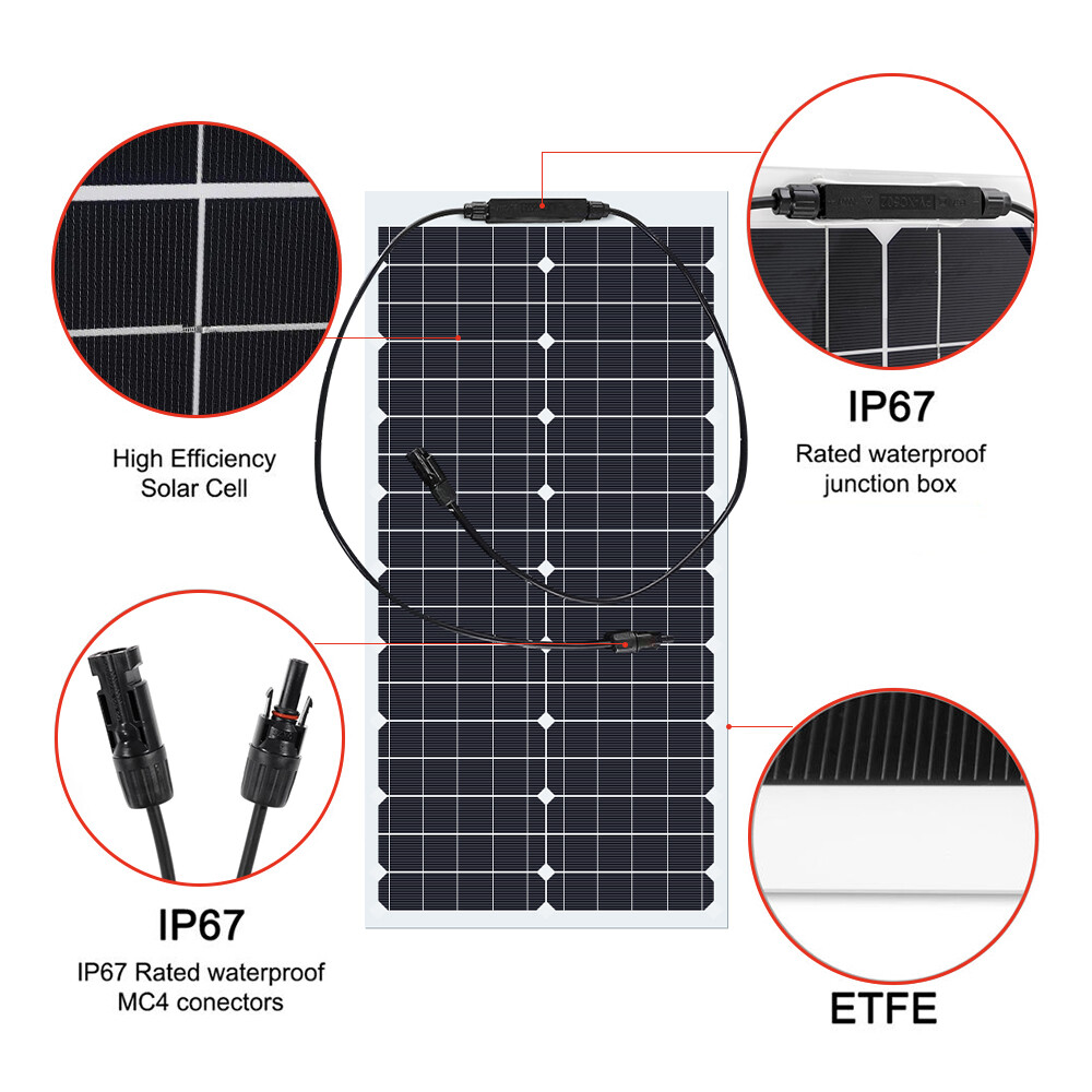 200W Mono Flexible Solar Panel 12v Portable Power Charge Camping Home RV Battery