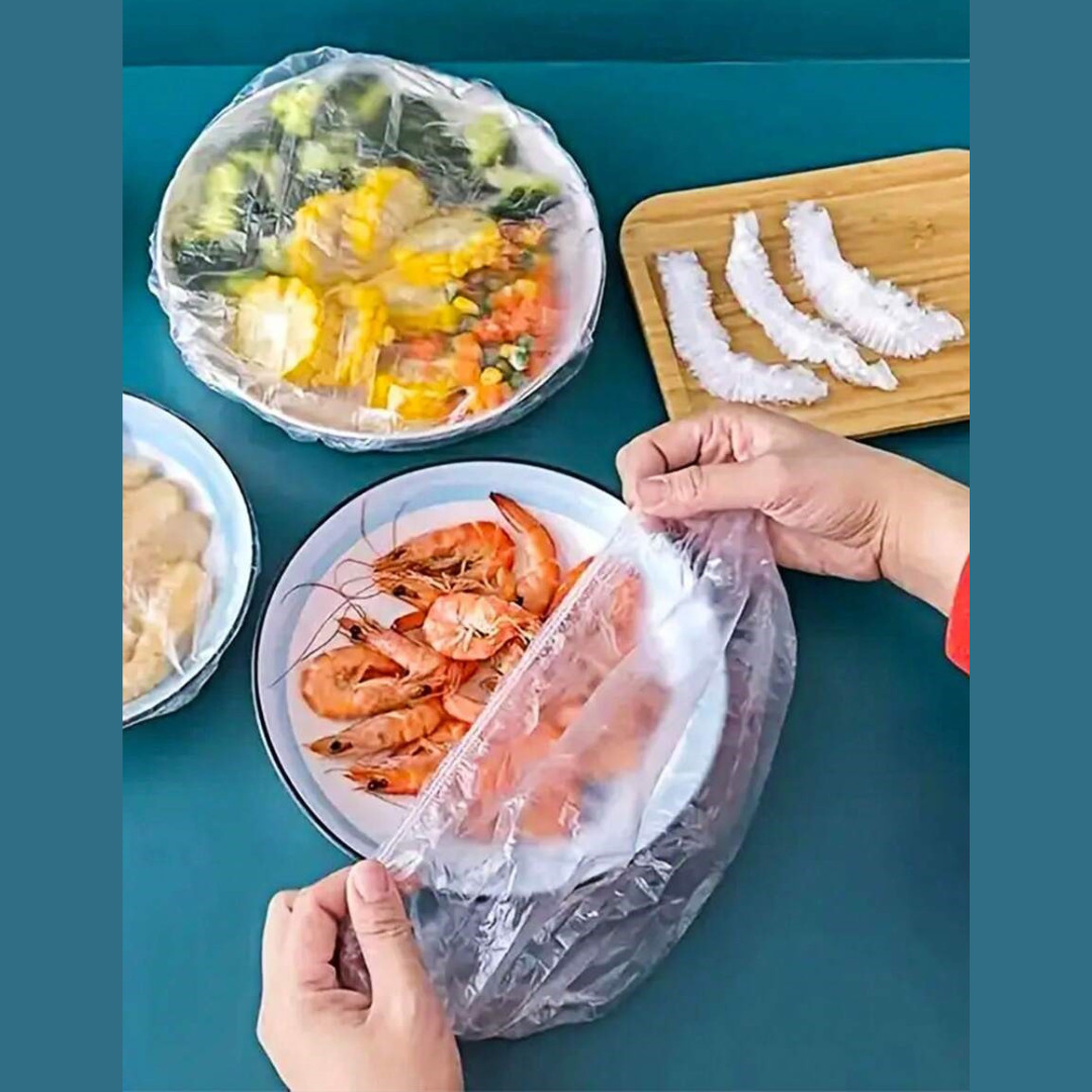 100Pcs Food Cover Disposable Plastic Wrap Elastic Food Covers For Fruit Bowl Cup