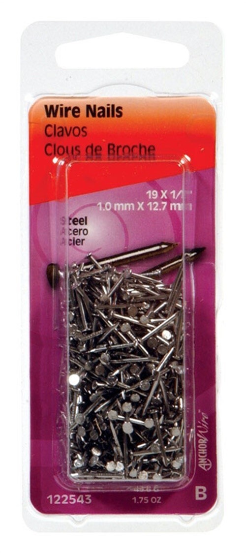 Hillman 122543 Bright Steel 19 ga. x 1/2 in. Wire Nails 1.75 oz. (Pack of 6)