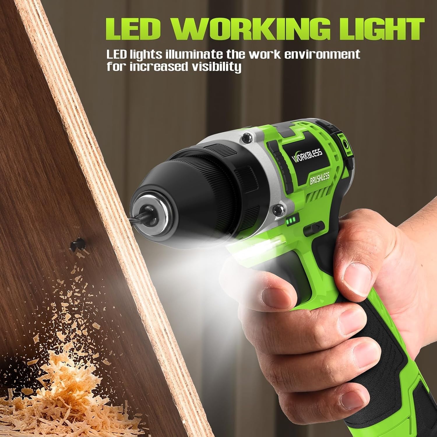 WORKBLESS 12V Cordless Power Drill Set w/ LCD Smart Display 18pc Drill Bits NEW