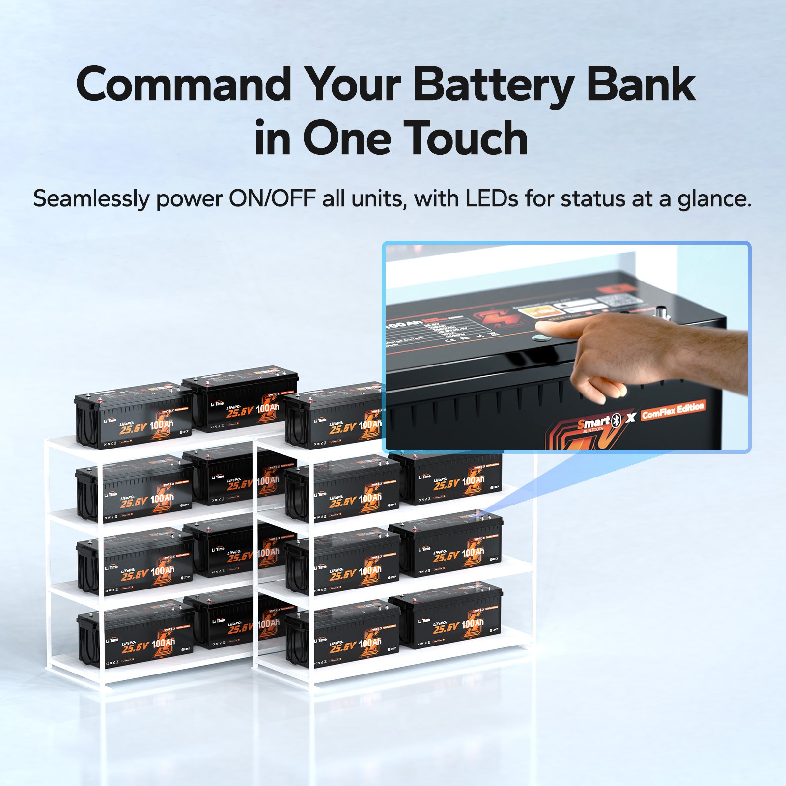 2025 LiTime 24V 100Ah Smart ComFlex LiFePO4 Lithium Battery For Solar RV Marine
