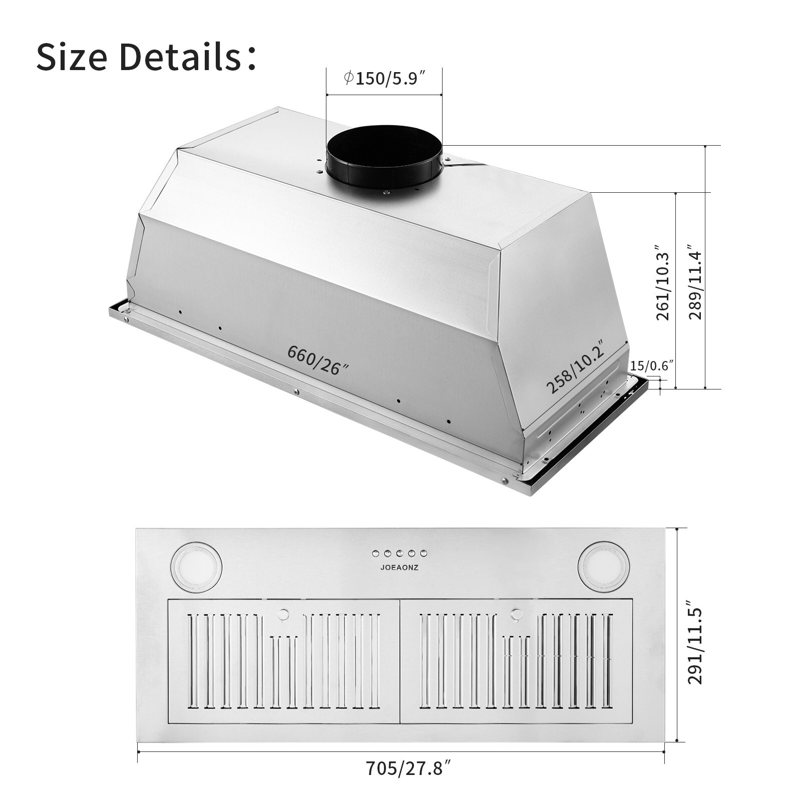30in 800CFM Built-In/Insert Range Hood vent Ducted/Ductless Stainless Steel LED