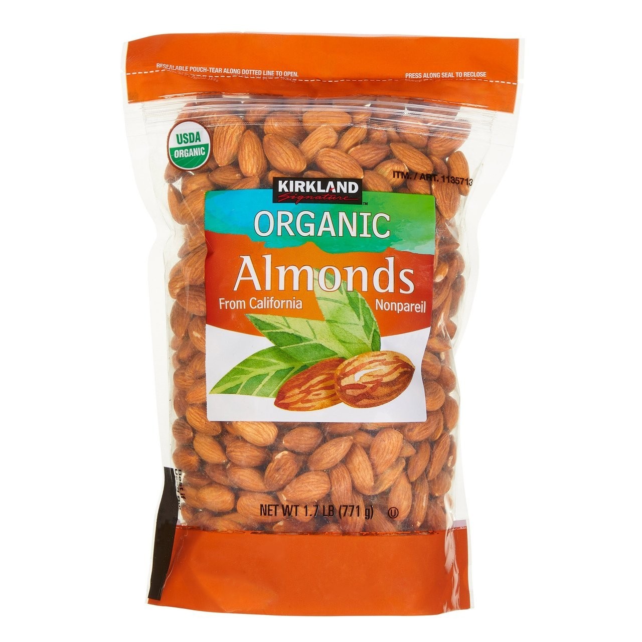 2 Packs Kirkland Signature Organic Almonds from California Nonpareil 1.7 LB Each