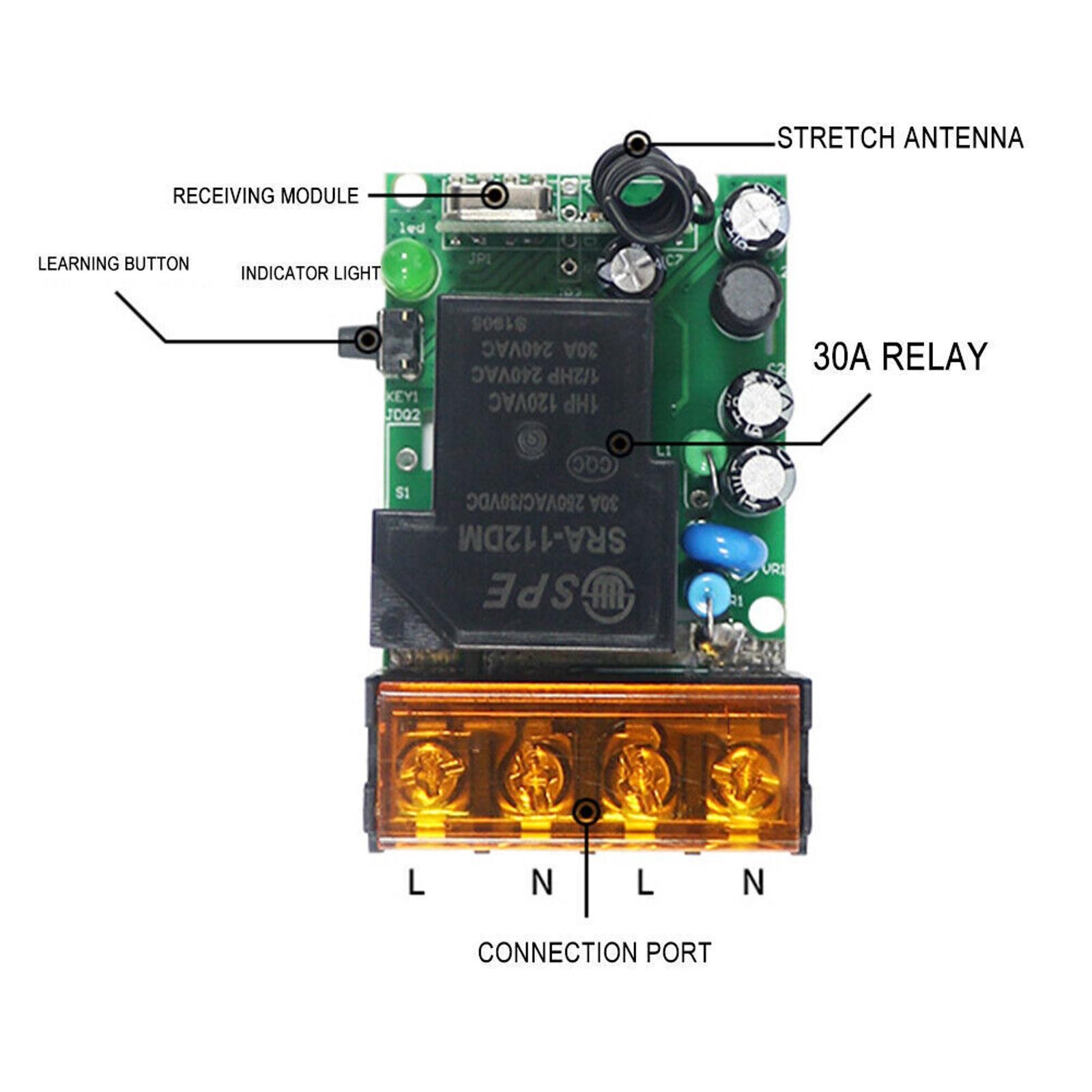 AC 90-220V 30A RF Relay Wireless Remote Control Switch + 433MHz Remote