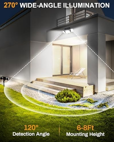 Solar Motion Sensor Outdoor Lights 208 LED 270° Wide Angle Flood Lights 2 Pack