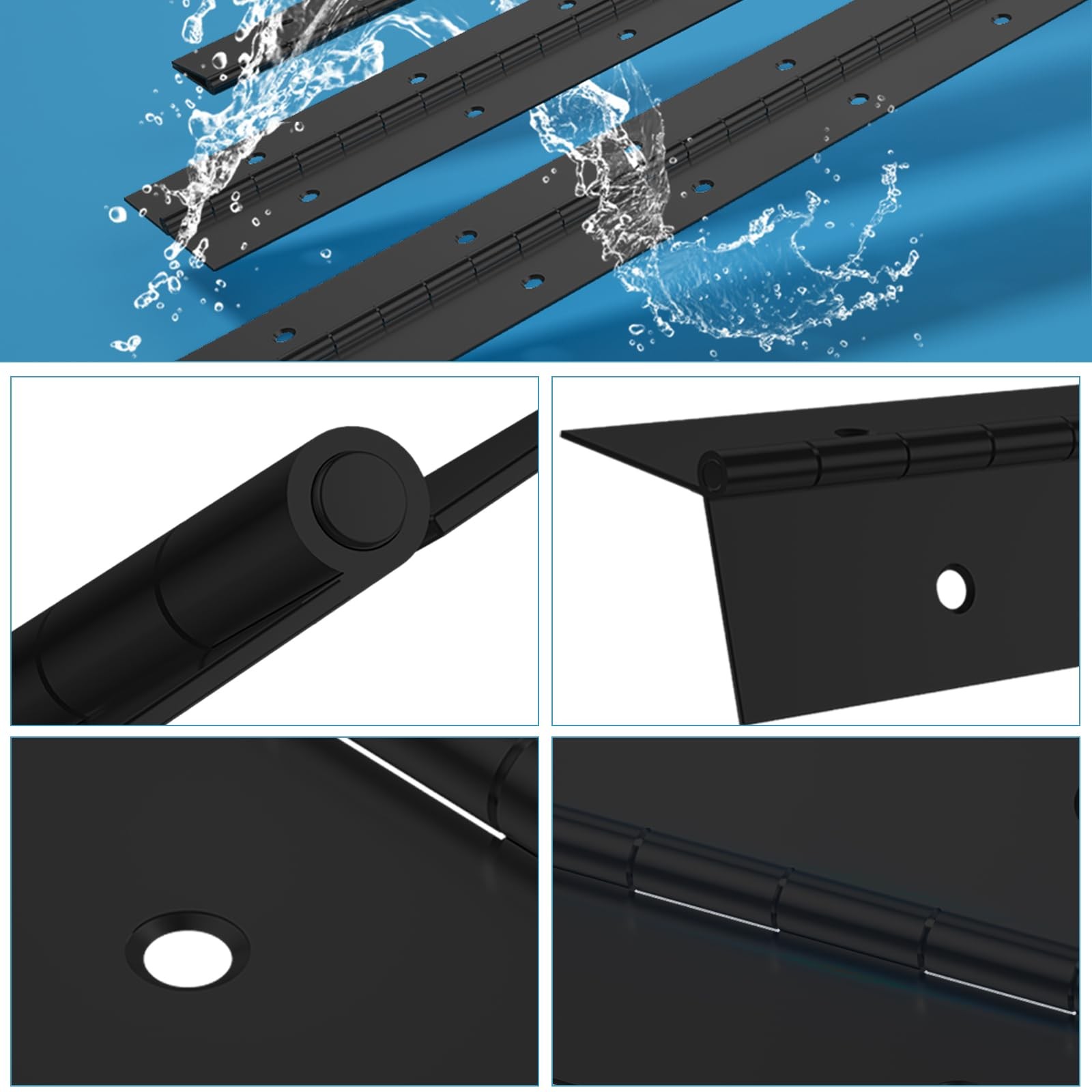4 PCS 12 Inch Black Continuous Piano Hinge Heavy Duty Stainless Steel 304 Boat