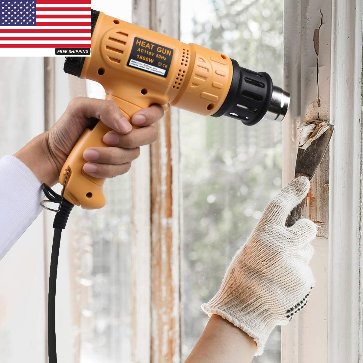 Heat Gun 1800W 122℉-1202℉（50℃- 650℃）Fast Heating Heavy Duty Hot Air Gun Kit Vari