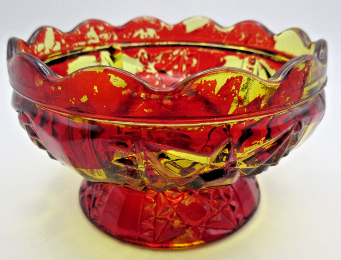 Amber With Ruby Red Flash Stars & Bars Fairy Lamp Glass 6.5″ See Description