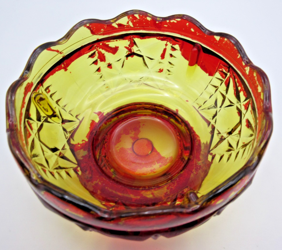 Amber With Ruby Red Flash Stars & Bars Fairy Lamp Glass 6.5″ See Description