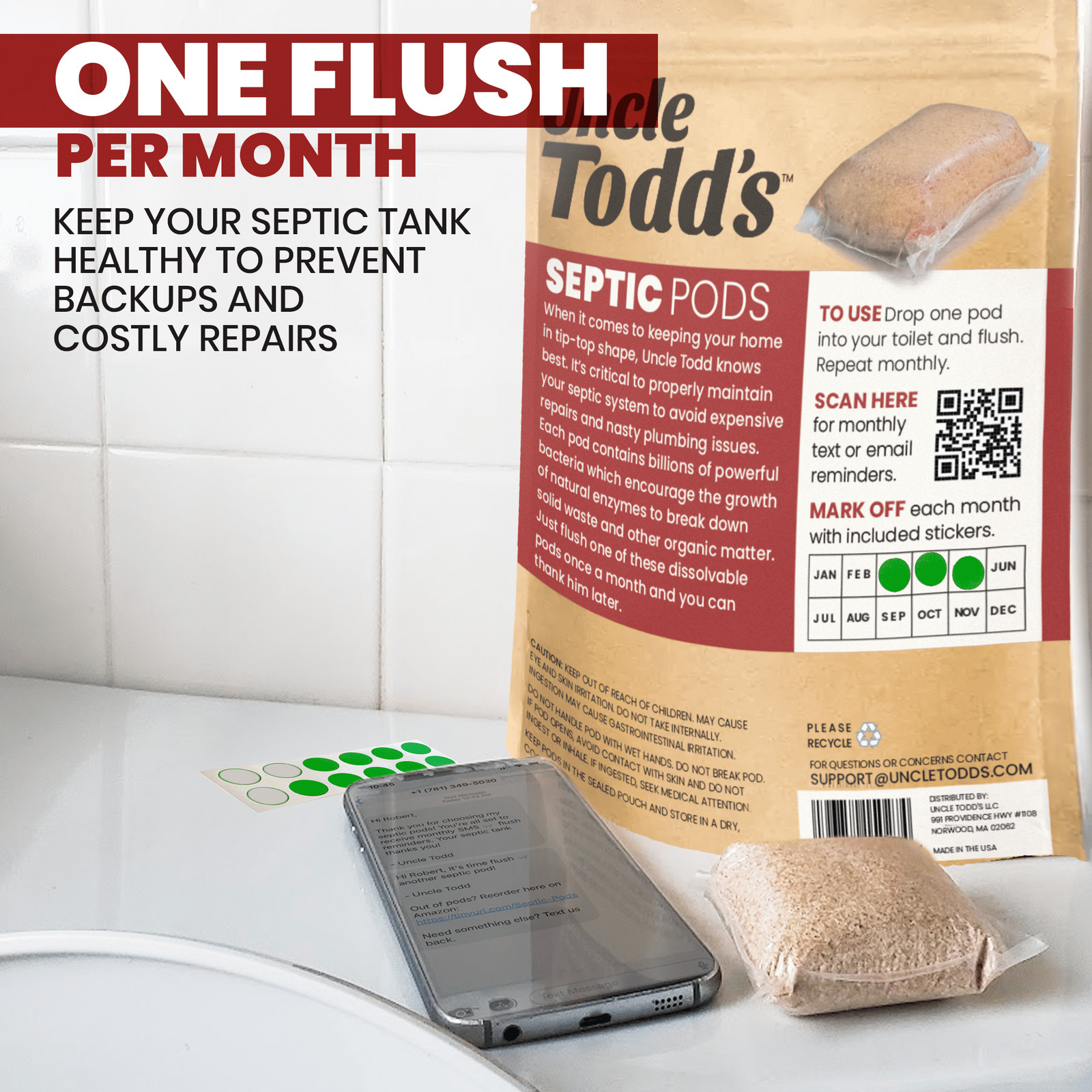 Uncle Todd’s Septic Pods 12-Pack, 1 Year Supply, 1/Month