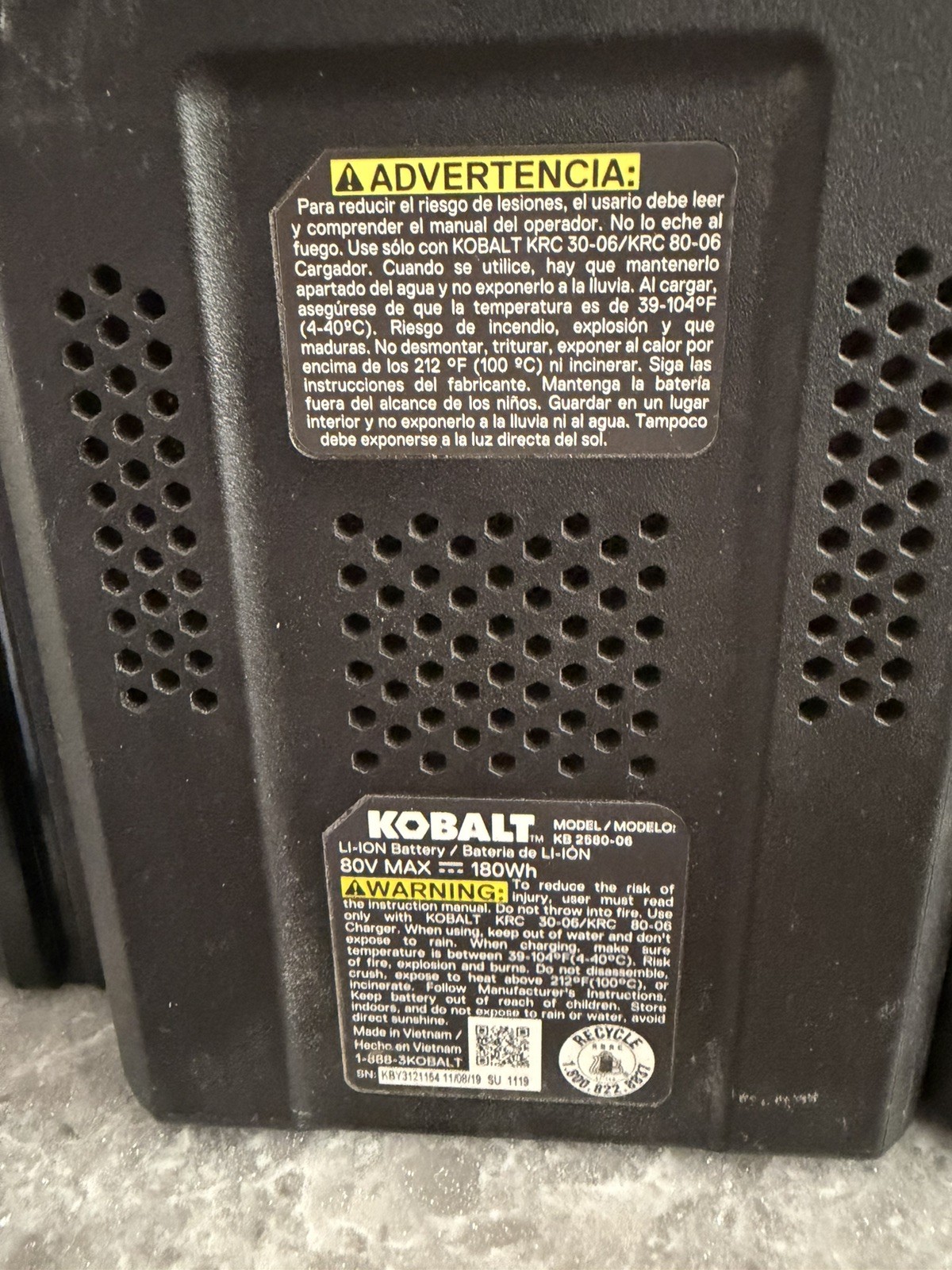 BAD KOBALT KB 2580-06 GENUINE 80V MAX 2.5AH LITHIUM-ION BATTERY No Charge Read*