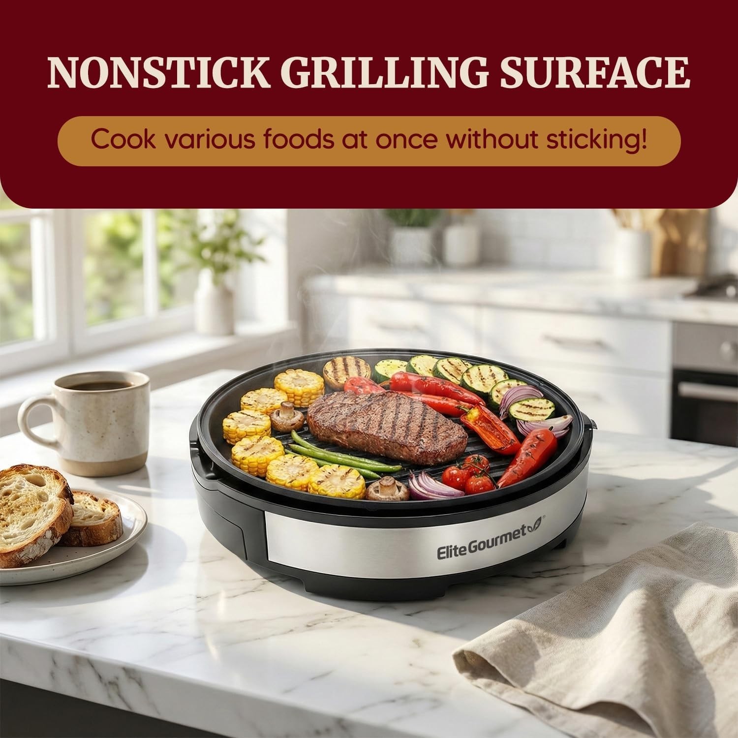 Effortless Grilling – 12″ Smokeless Indoor BBQ Grill with Dishwasher Safe Parts