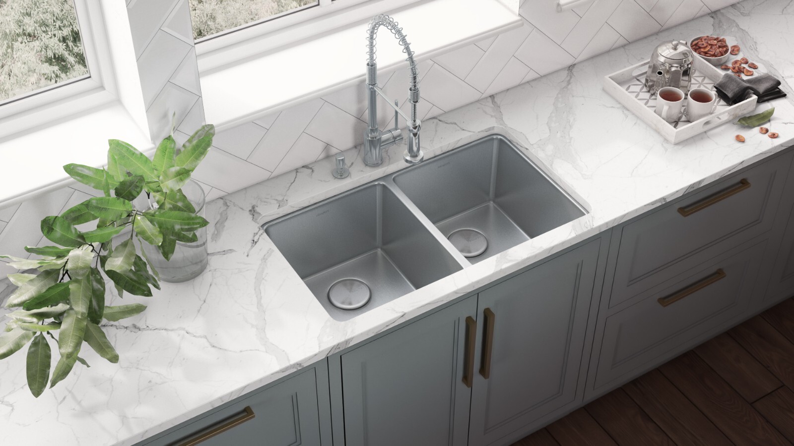 Ruvati 31-inch Undermount 50/50 Double Bowl 16 Gauge Kitchen Sink-RVM5099