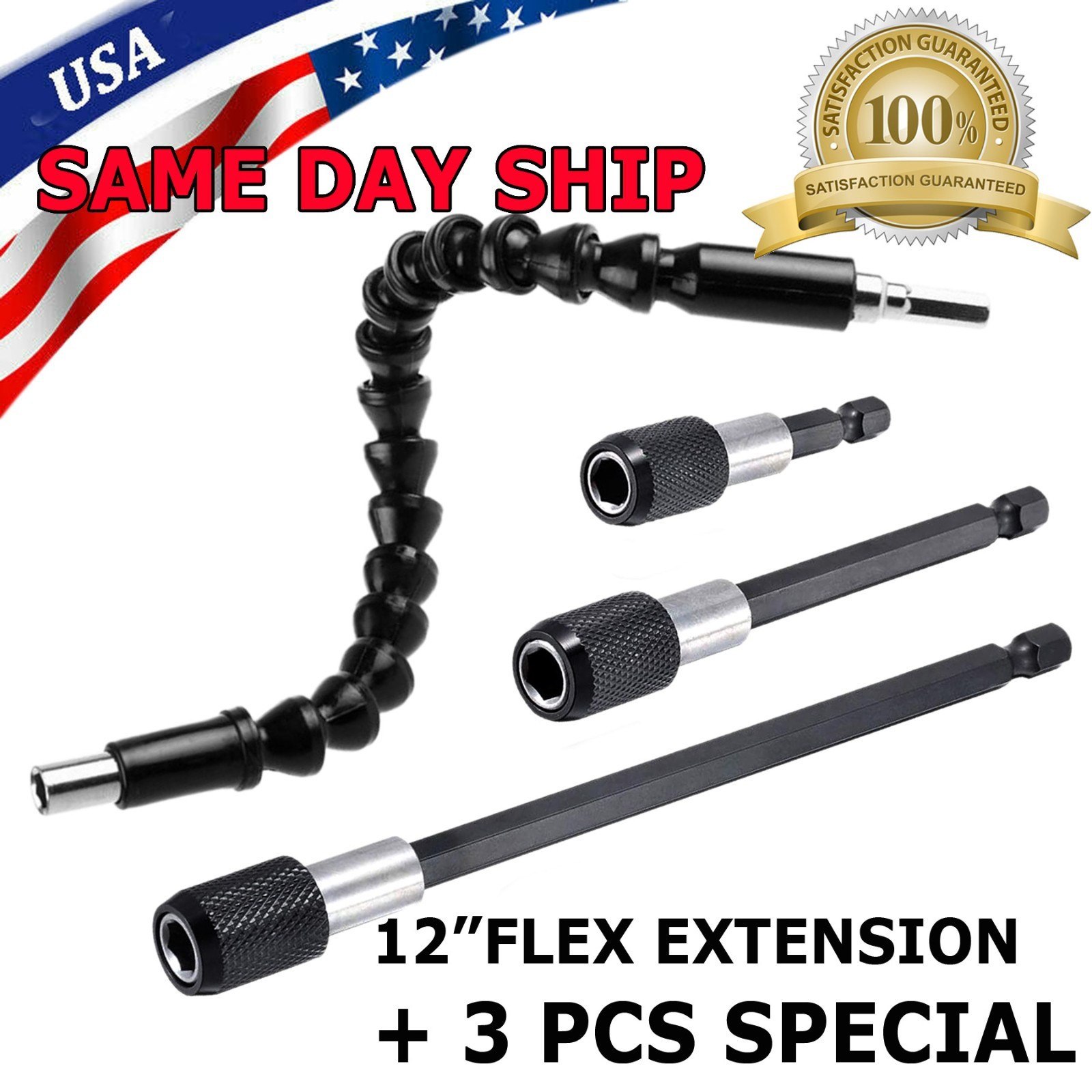 4Pc Magnetic Extension Socket Drill Bit Holder Screwdriver 1/4″ Hex Shank Quick