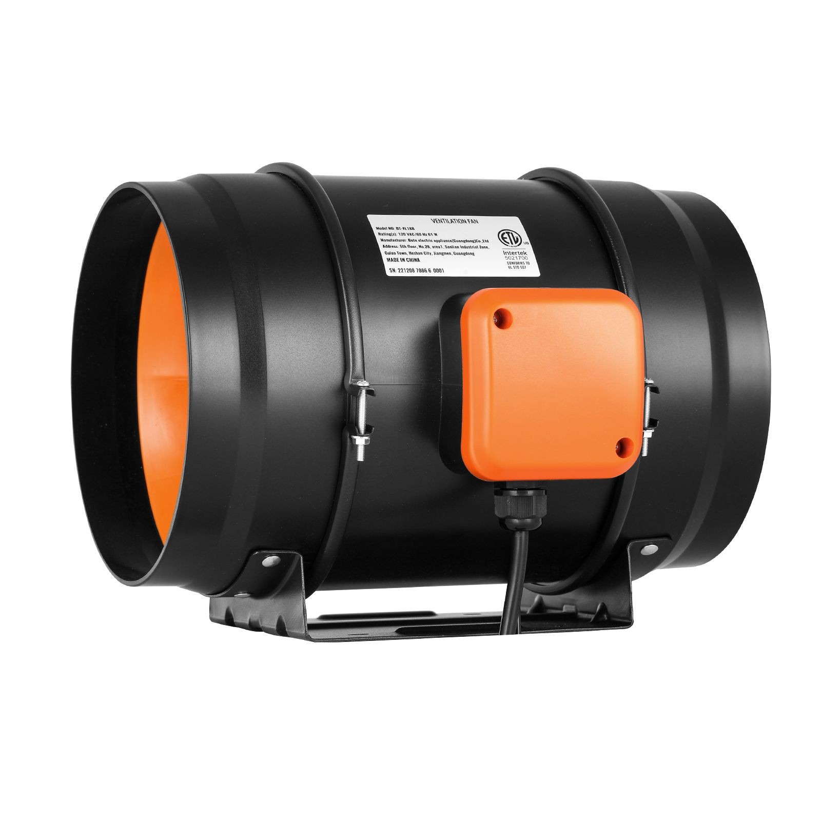 8-Inch 750 CFM Inline Duct Fan with Variable Speed, Quiet AC Motor