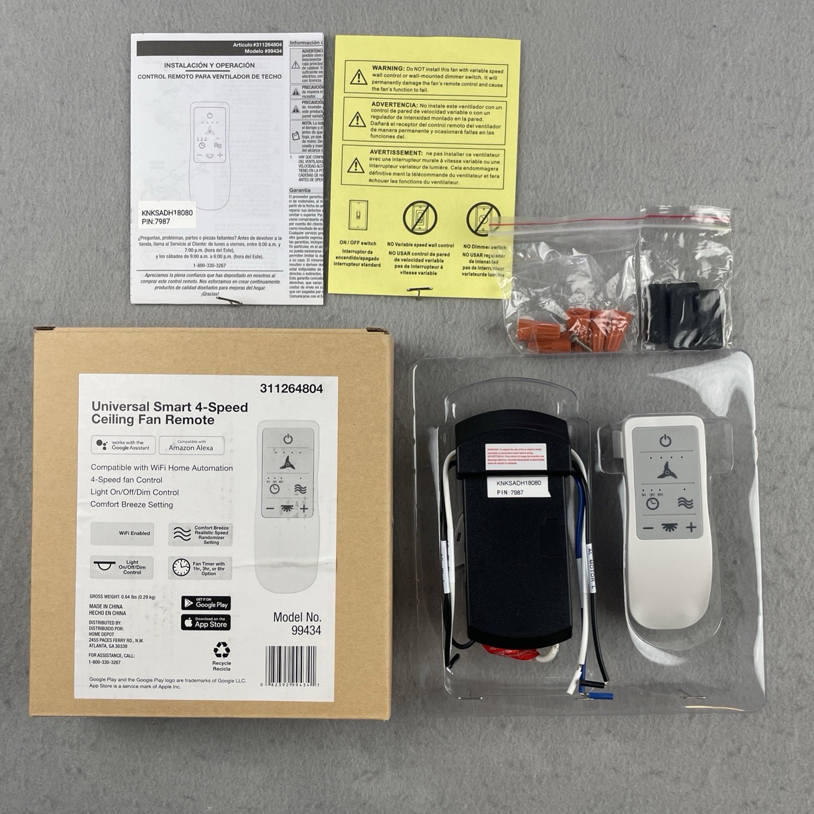 Universal Smart 4 Speed Ceiling Fan Remote Control Kit Apple Alexa & Google Play