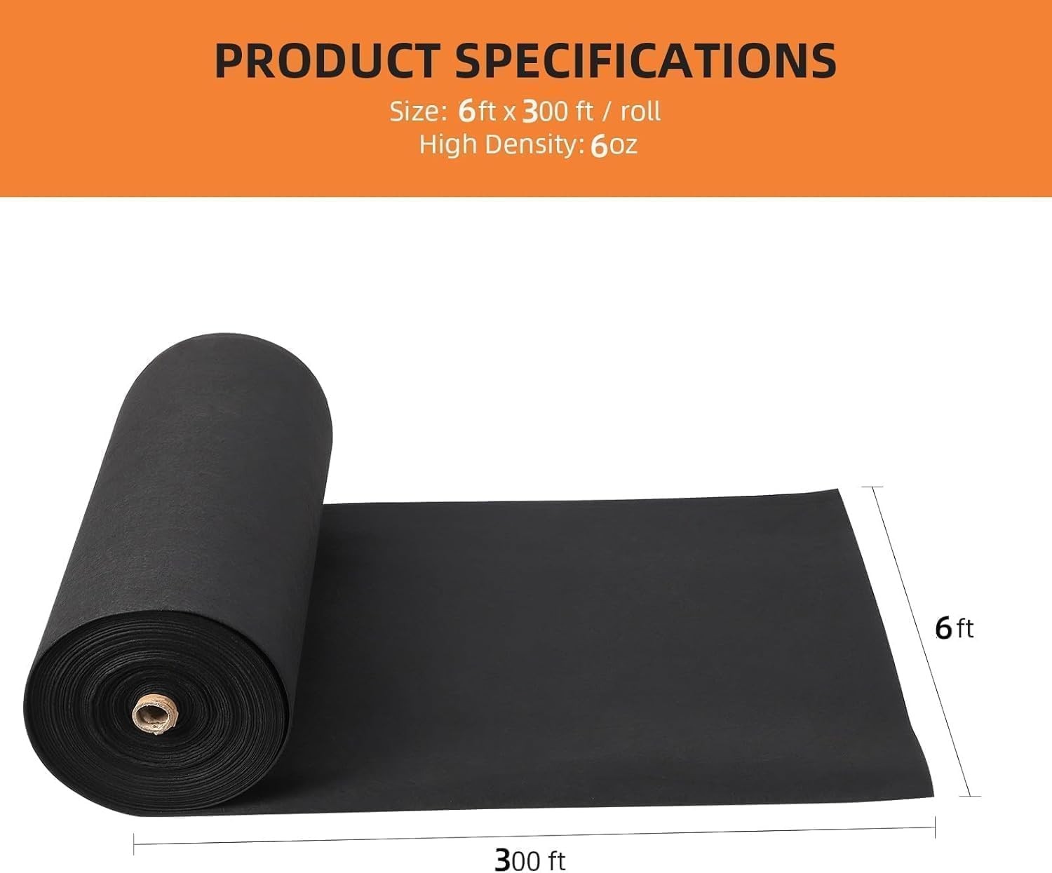 6ft x 300ft 6oz Geotextile PP Non-Woven Fabric Landscaping Drainage Construction