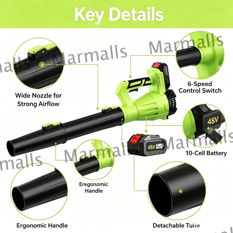 New Cordless Leaf Blower 650CFM/280MPH & 6 Speed Levels Electric w/2 Batteries