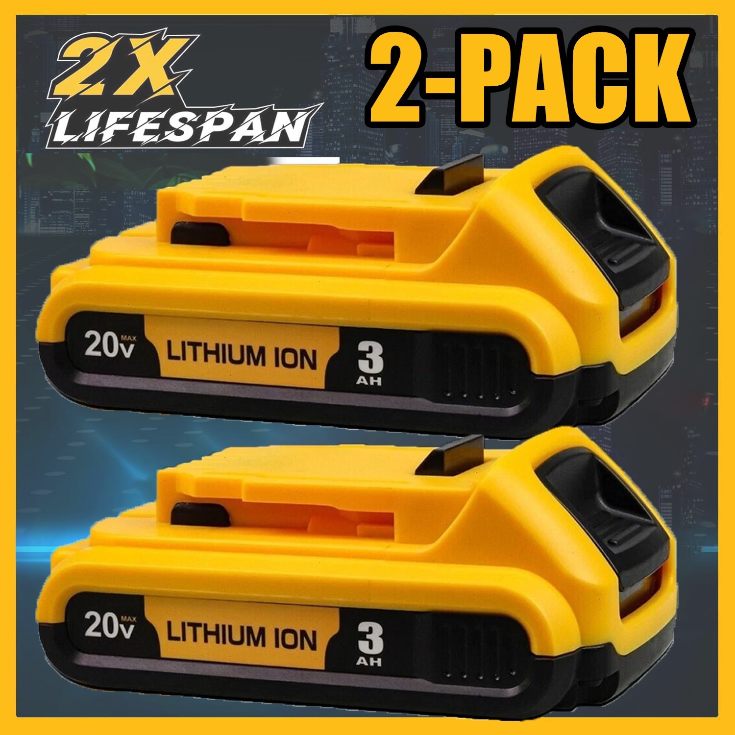 2Pack For DeWalt 20V 20 Volt Max XR 3.0AH Lithium Battery DCB206-2/Dual Charger