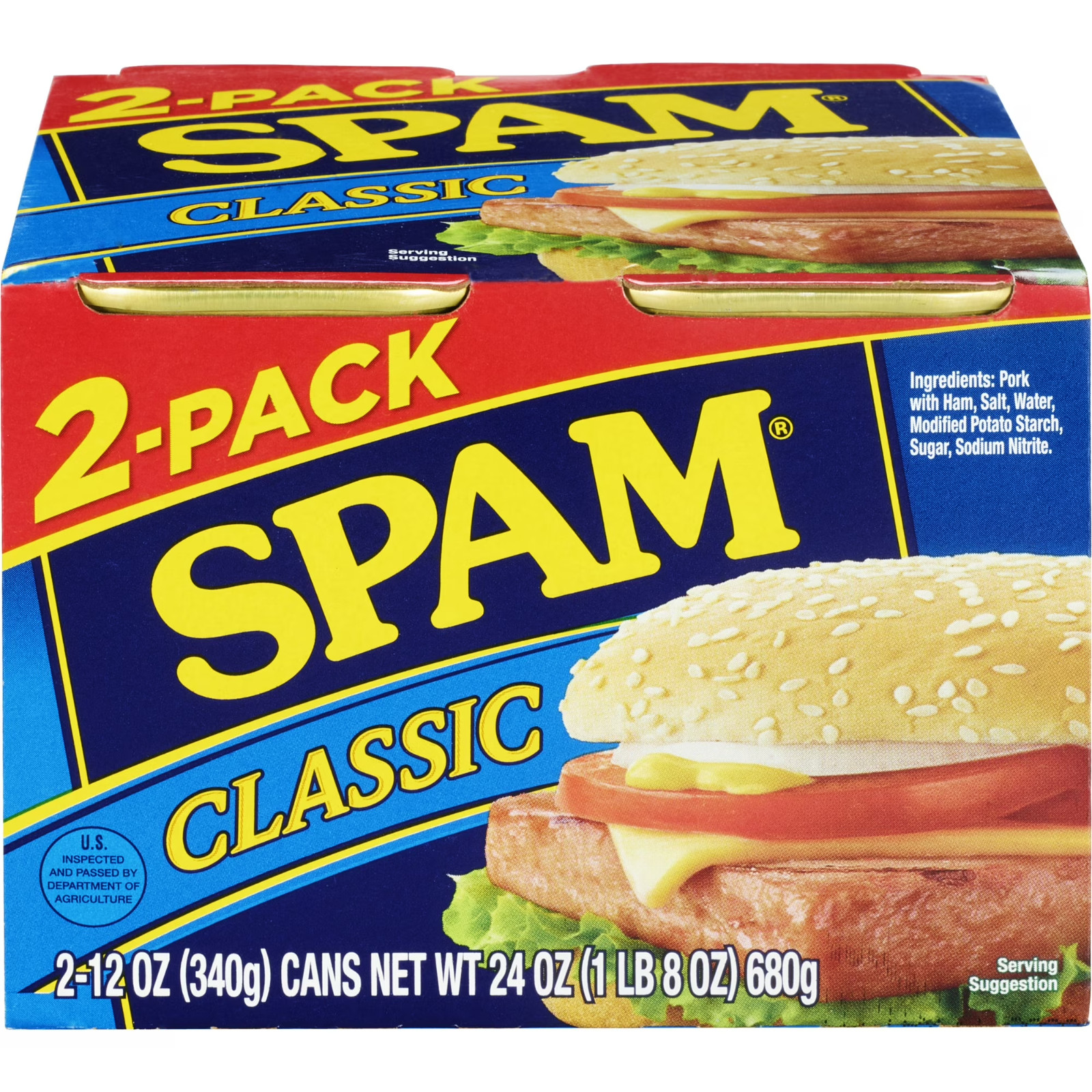 SPAM Classic Canned Meats, 12 oz Aluminum Can (2 Pack)