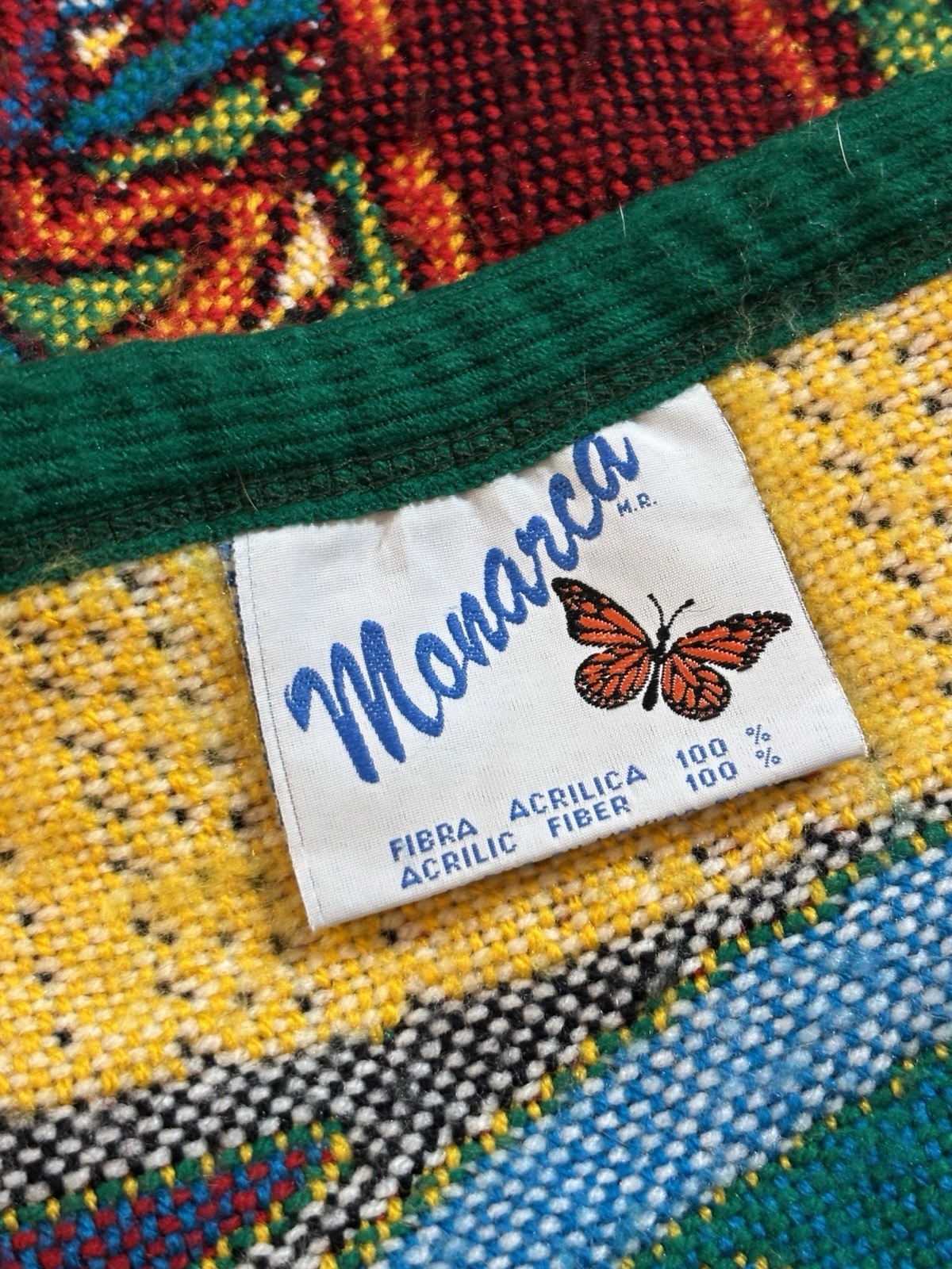Vtg Monarca Mexico Aztec Sun Stone Calendar Blanket Tapestry Blue Queen/King