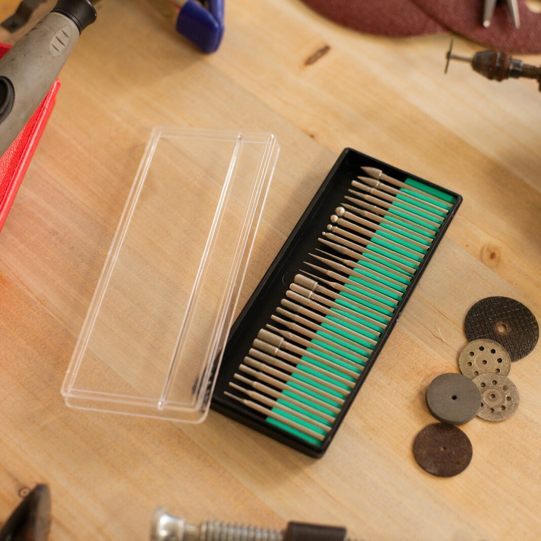 30pc Diamond Tip Cutting Burr Bit Set for Rotary Tool (Many Grit Sizes)