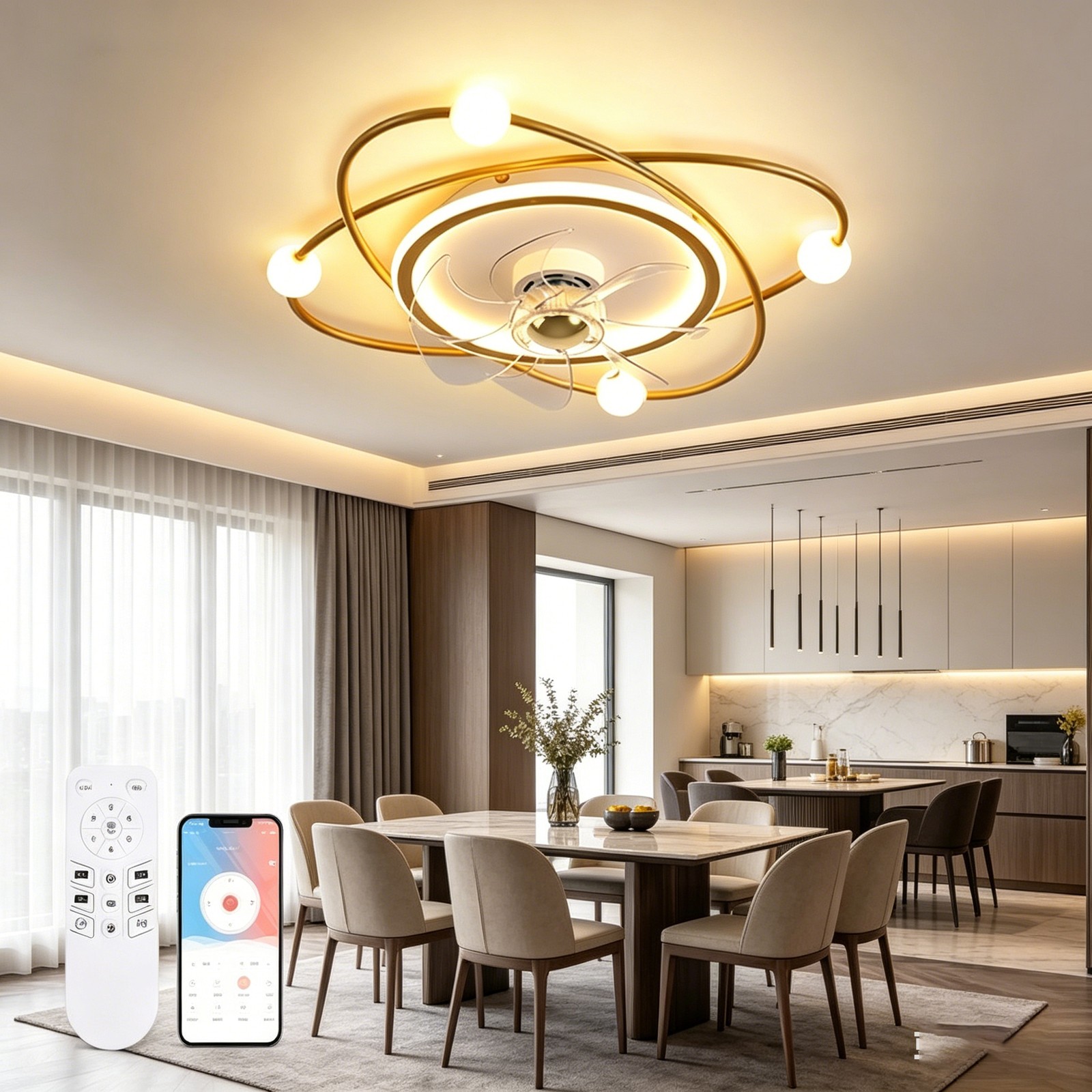 Modern Ceiling Fan with Lighting for Living Room,Bedroom,Dining Room,55cm