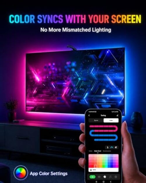 TV LED Backlight with Sensor, LED Sync Lights for TV 55-65 Inch, Multicolor