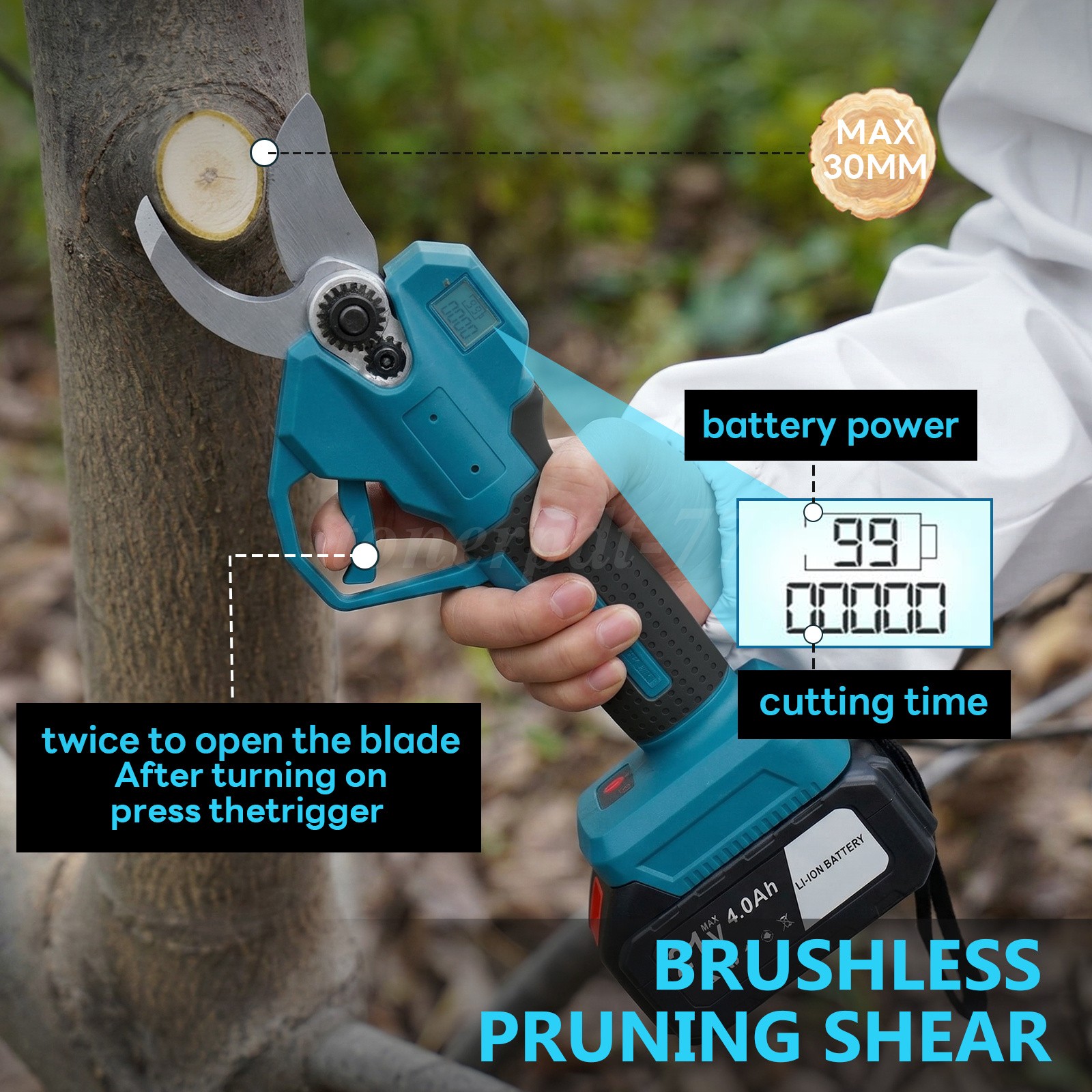 4-in-1 Cordless Pole Saw Electric Pruning Shears 8 Inch Mini Chainsaw 16Ft Reach