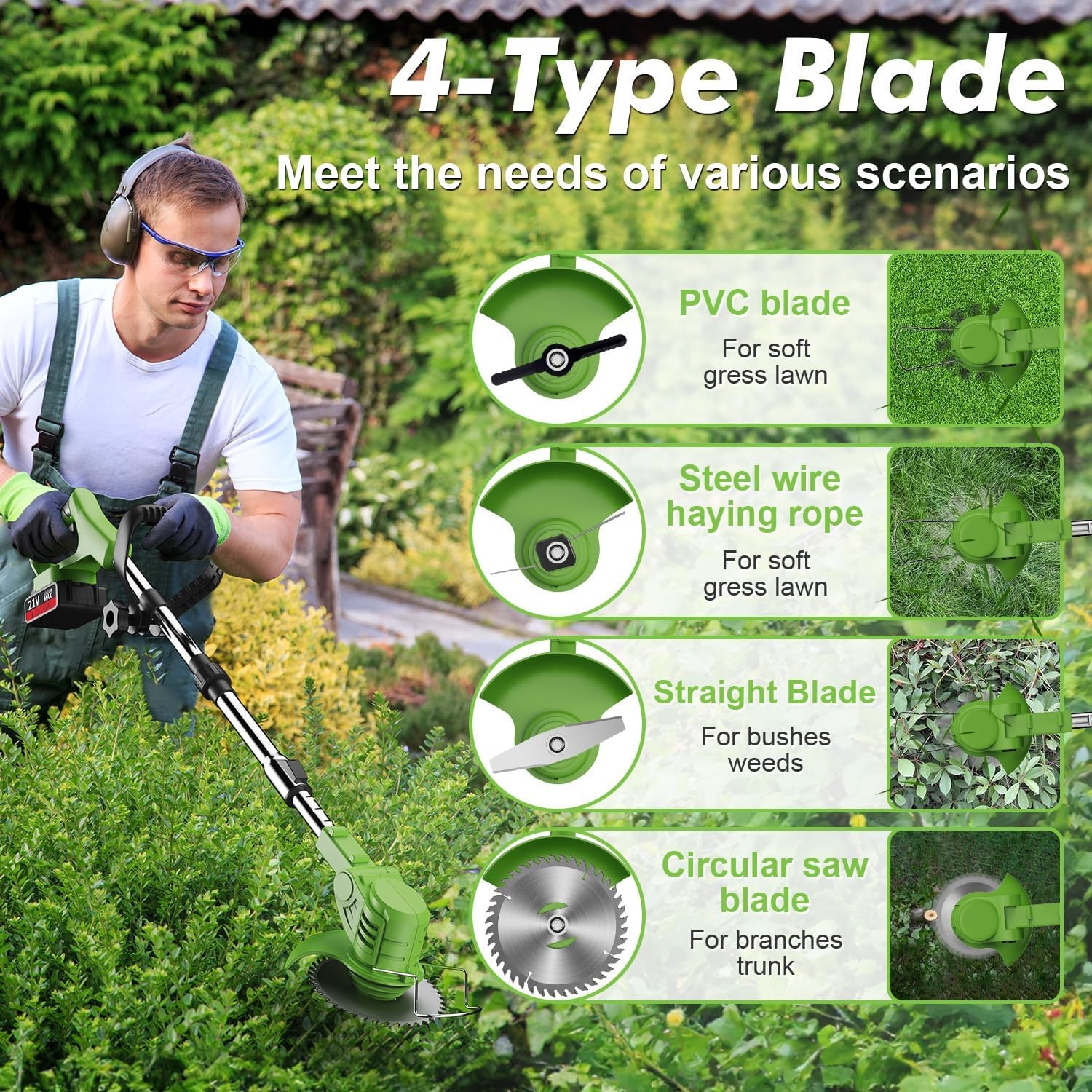 Electric Cordless Grass String Trimmer Lawn Edger Weed Wacker Cutter 2 Batteries