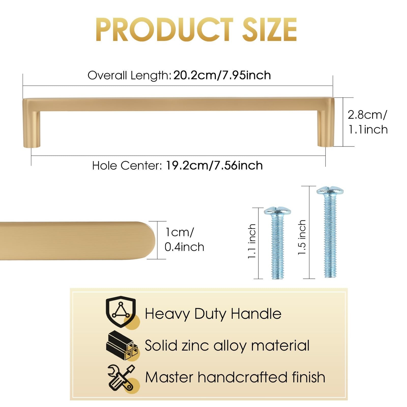 Vicycmc Brushed Gold Cabinet Pulls 7-1/2 in (192mm) 6 Pack 8521