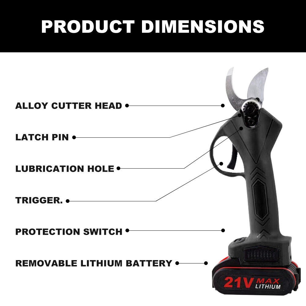 21V Electric Cordless Branch Scissors Pruning Shear Pruner Cutter+2Battery