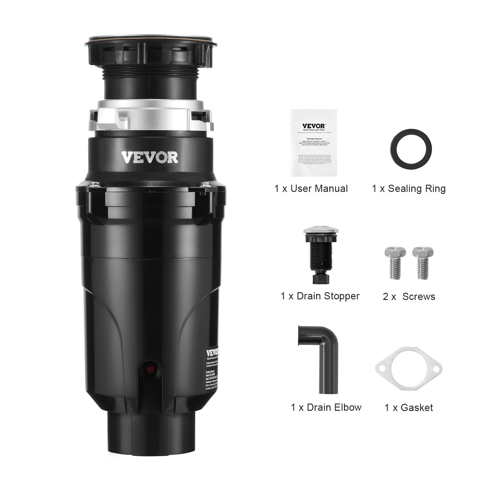 VEVOR Garbage Disposal 1/2 HP Continuous Food Waste Disposer 3450RPM EZ Connect