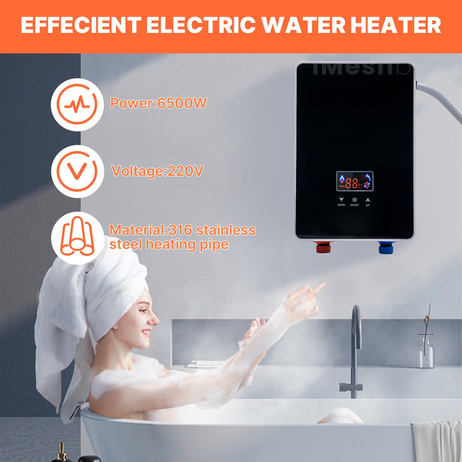 6500W 220V Kitchen Electric Hot Tankless Water Heater Instant Boiler w/Shower US