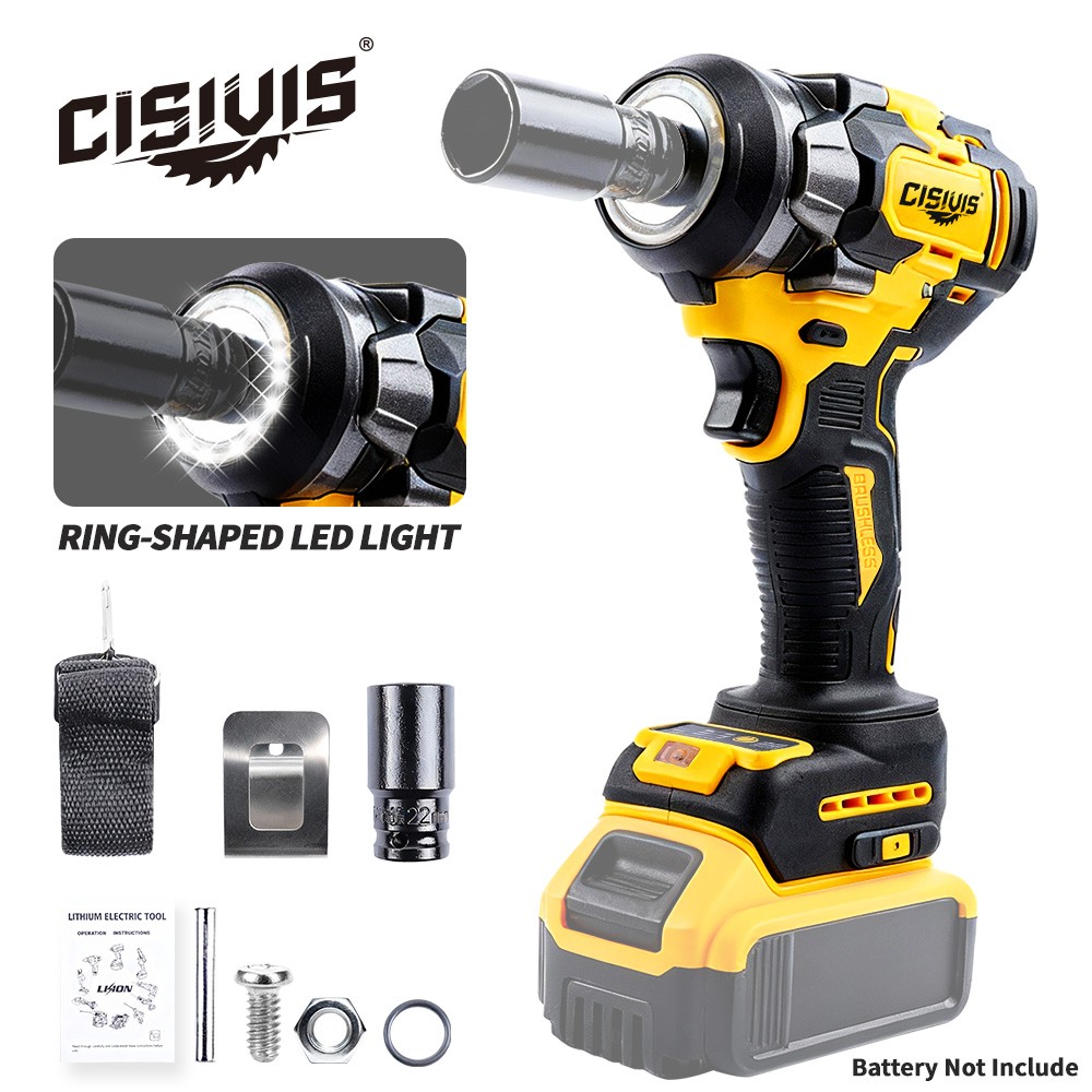 800N/m Brushless Electric Impact Wrench 1/2 Inch For Dewalt 18V 20V Battery