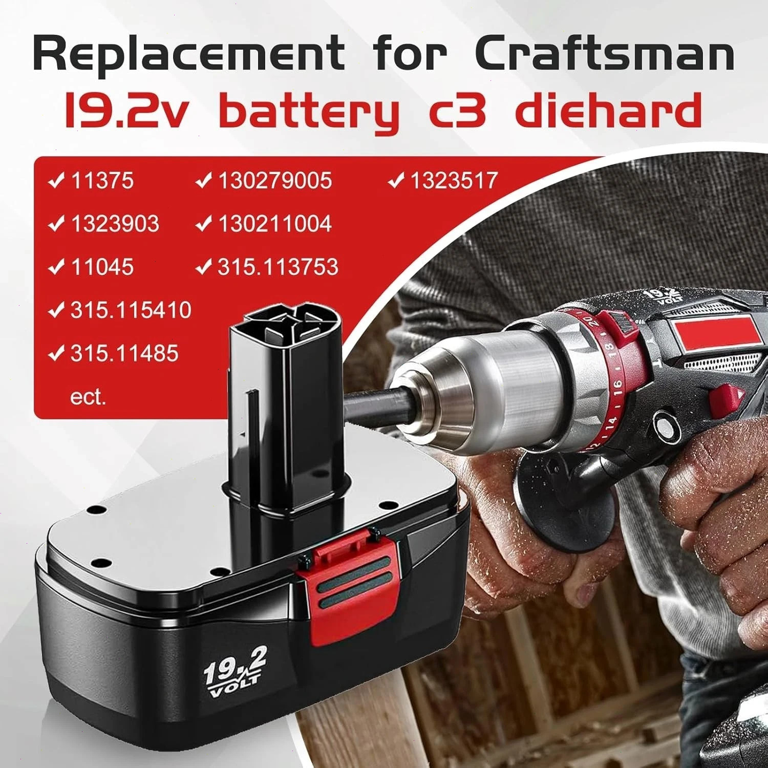 2Pack for Craftsman 19.2 Volt 11375 Battery C3 DieHard 130279005 11376 130279003