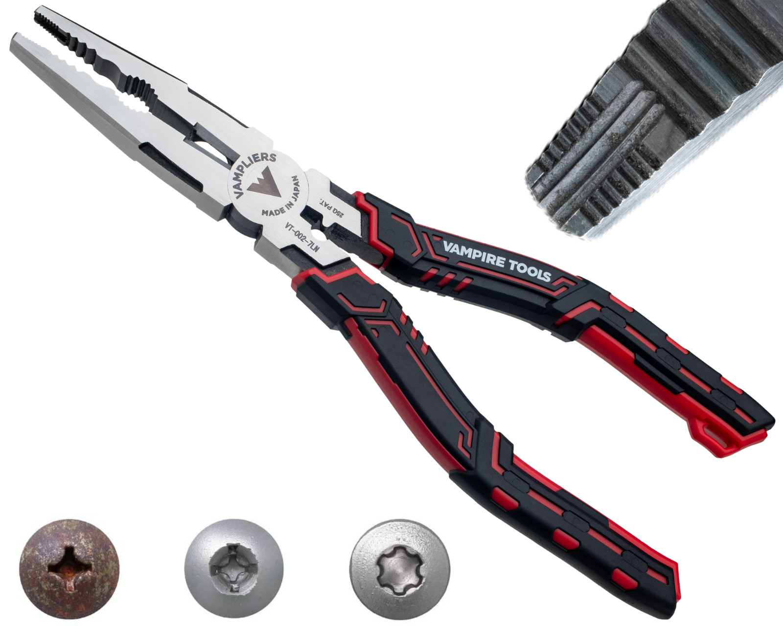VAMPLIERS CAIMAN 7.5″ Screw Extractor Long Nose Pliers W/ Crimper + Wire Cutter