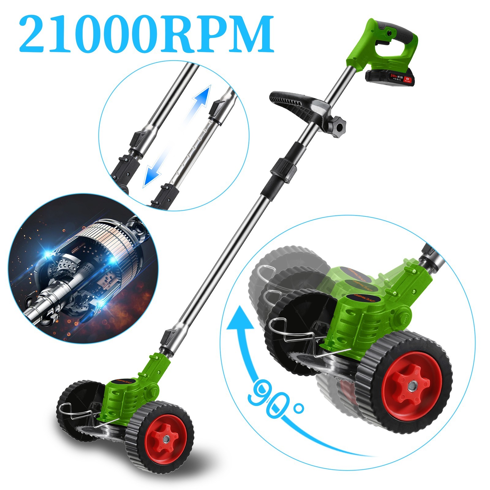 Electric Cordless Weed Wacker 21000RPM Grass Trimmer Lawn Mower with 2*Batteries