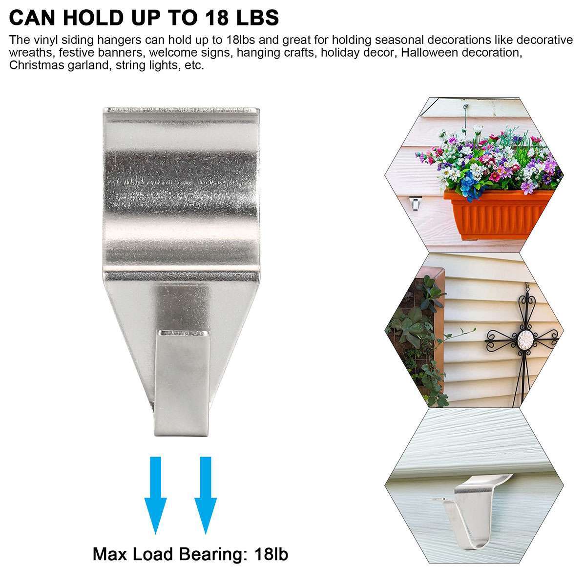 10pcs Vinyl Siding Hooks Low Profile Heavy duty No-Hole Hangers No Drilling
