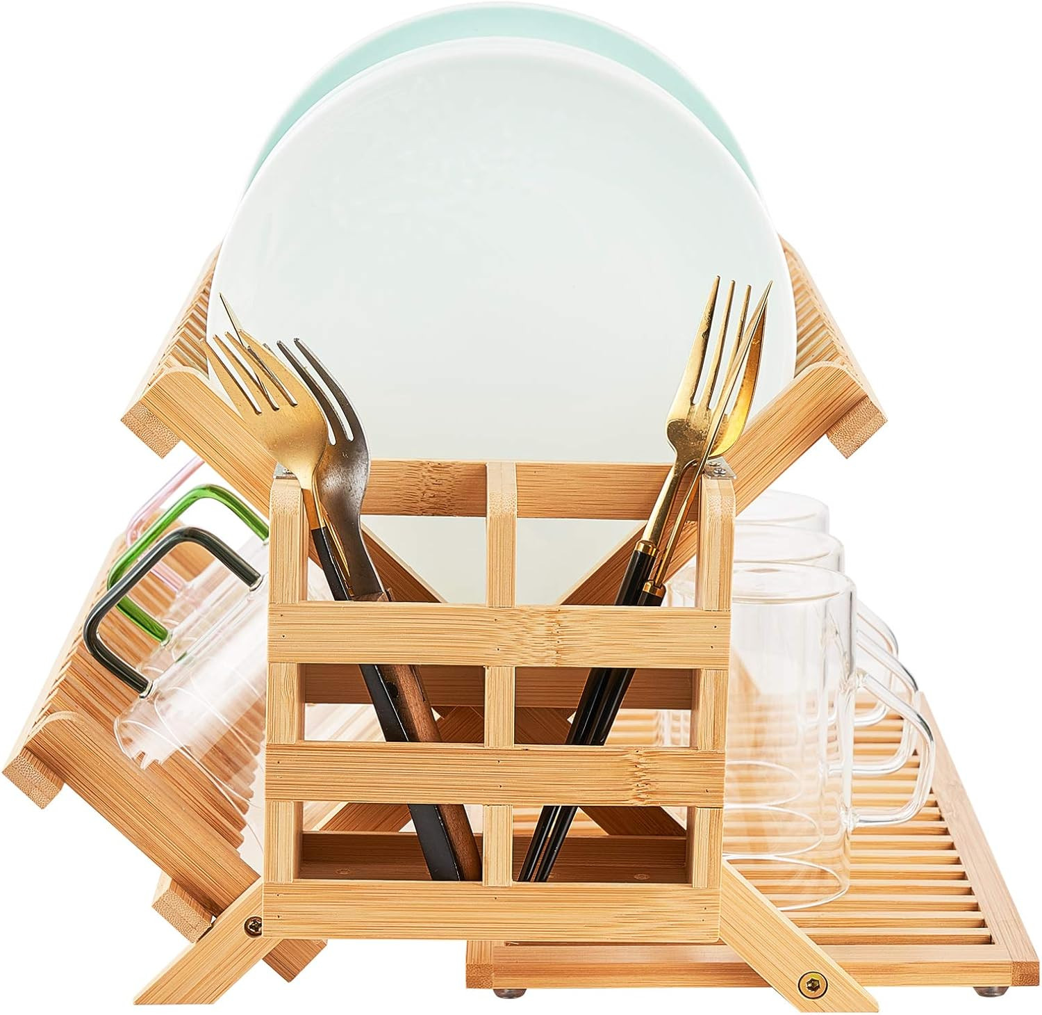 Bamboo Dish Drying Rack⭐3 Tier Collapsible Wooden Dish Drainer Rack ⭐