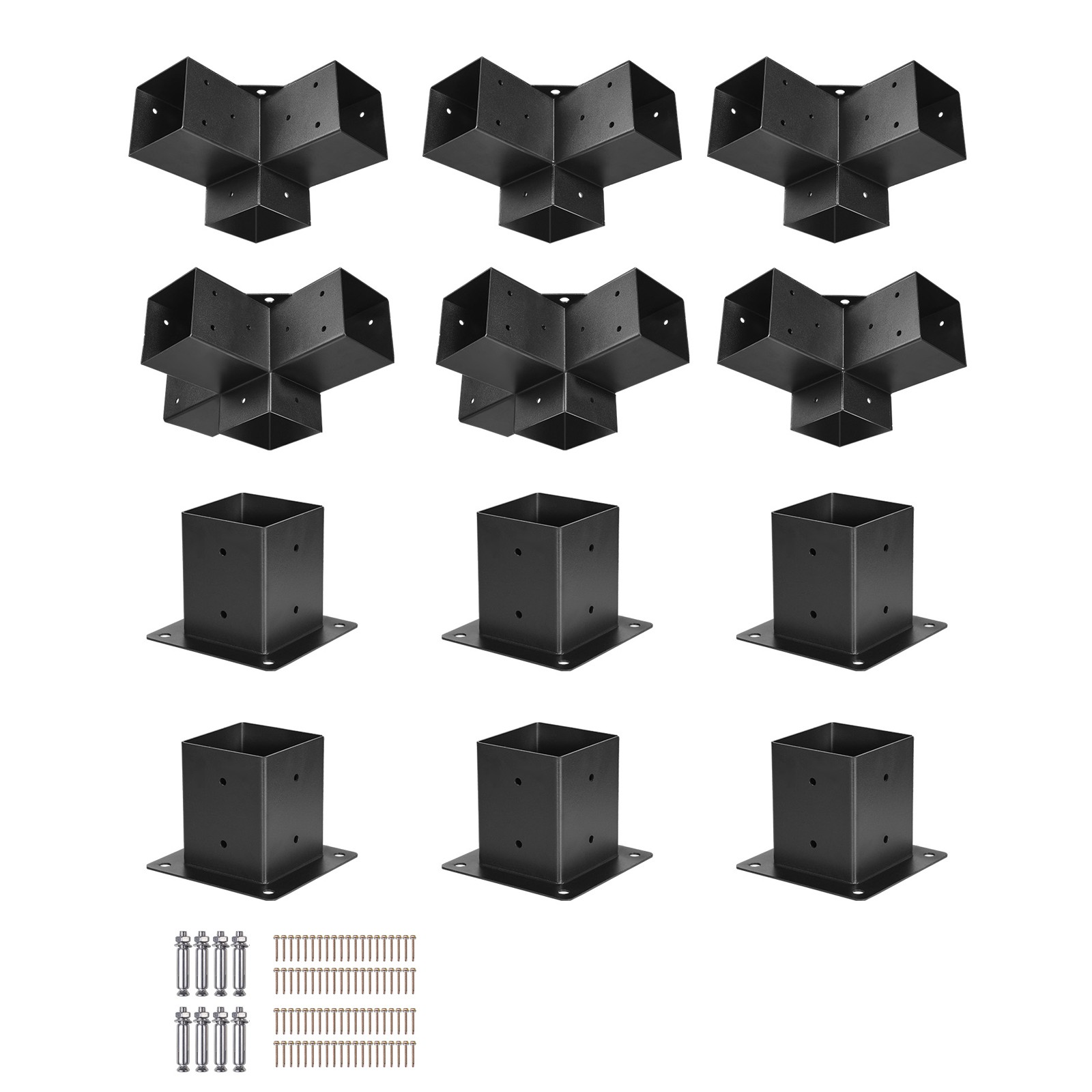 Uimoso 4×4 Pergola Bracket Kit 3.5×3.5 Inner, 3- & 4-Way Brackets with Bases