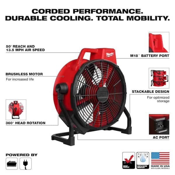Milwaukee 0821-20 M18 18V 18″ Brushless Cordless Fan – Tool Only 2024