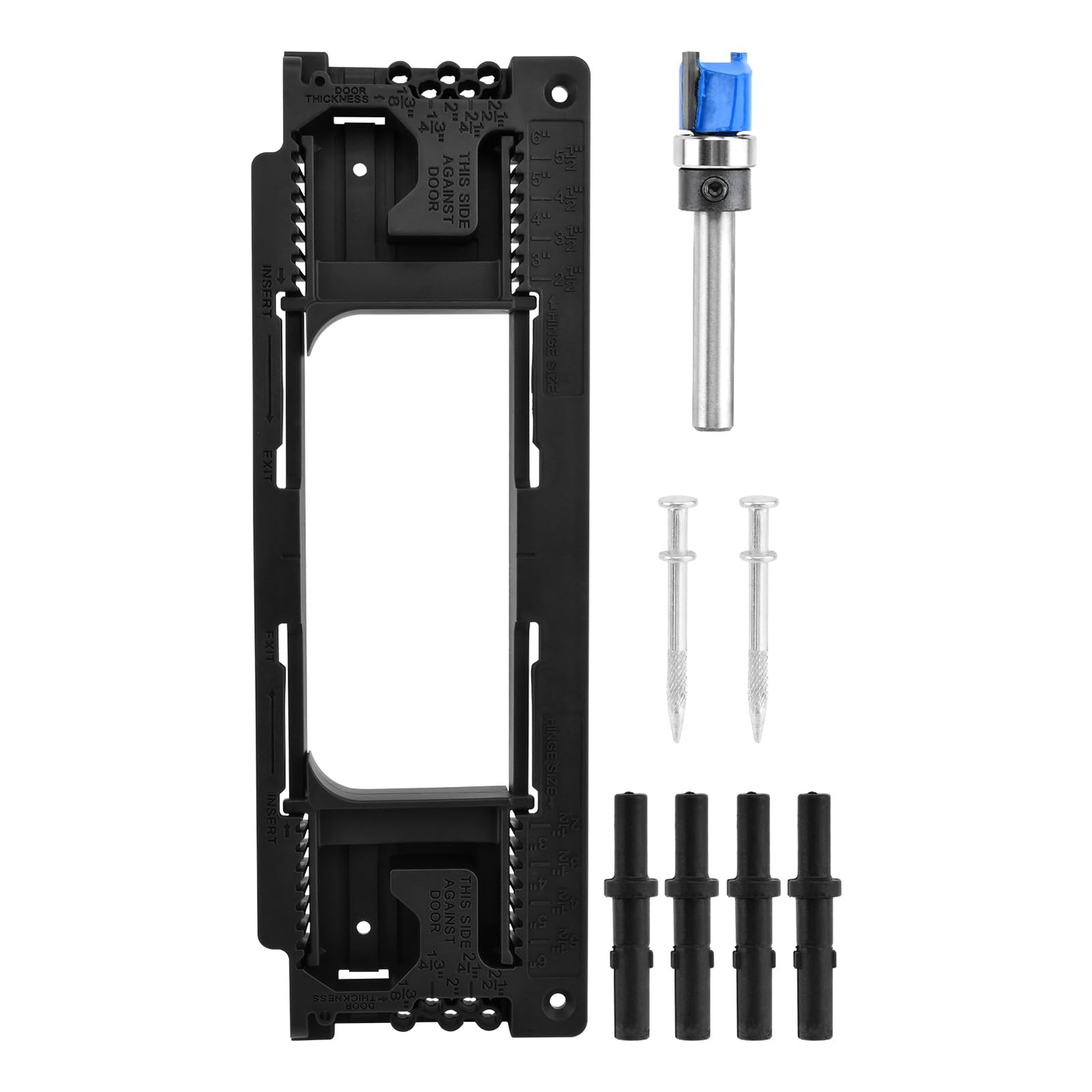 Door Hinge Jig Kit: 8 Sizes (2.5-6″) & 5 Thicknesses, 12.4×4.17 inch, Black