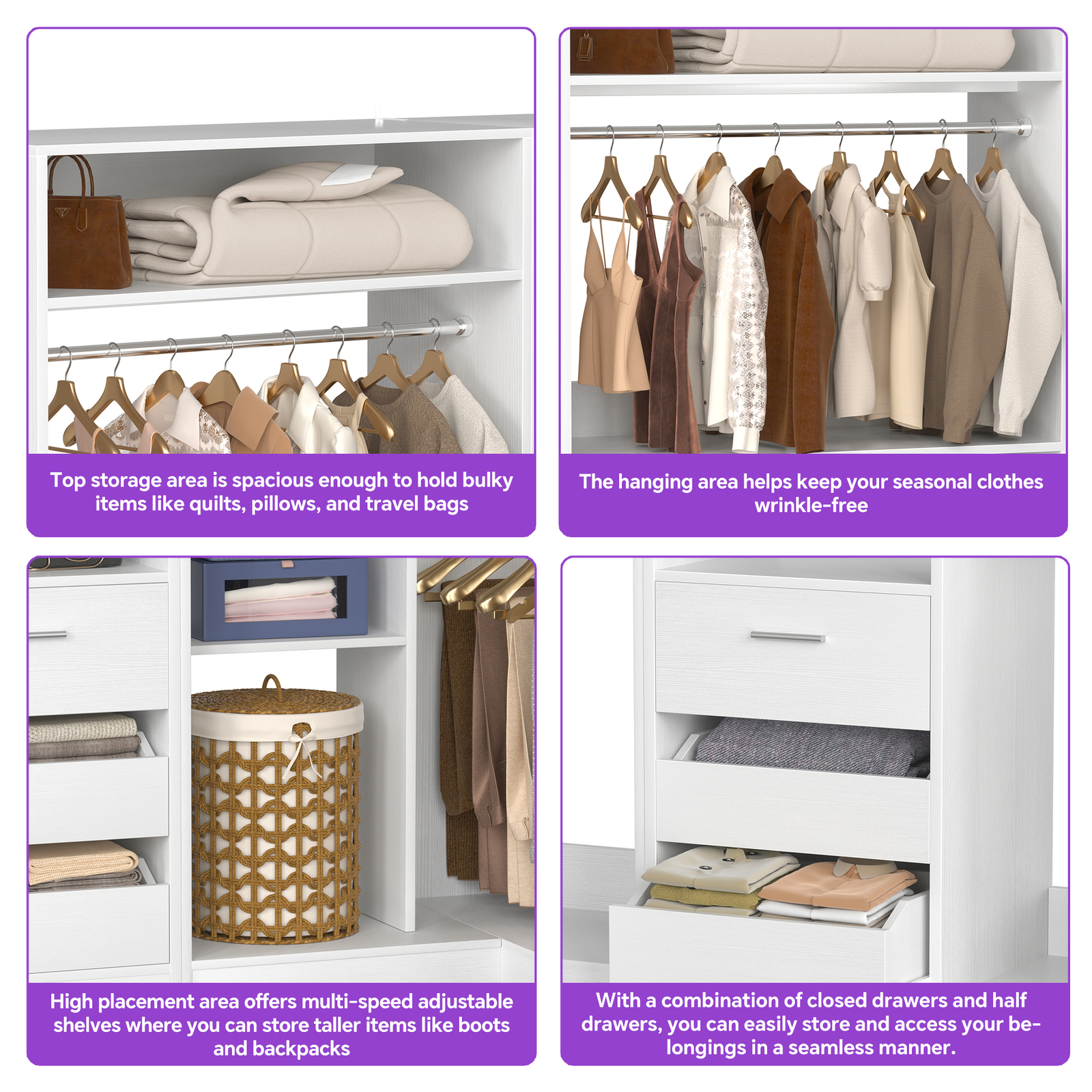 Freestanding Corner Closet System, Reversible Wardrobe Walk-in Closet Organizer