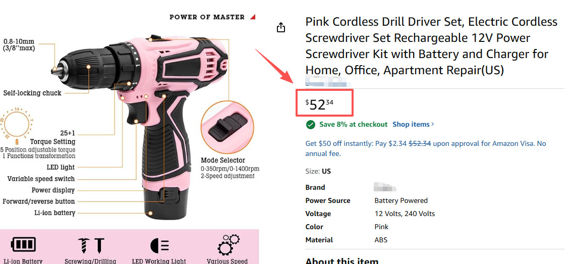 Pink Cordless Drill Driver Set, Electric Cordless Screwdriver Set Rechargeable 1