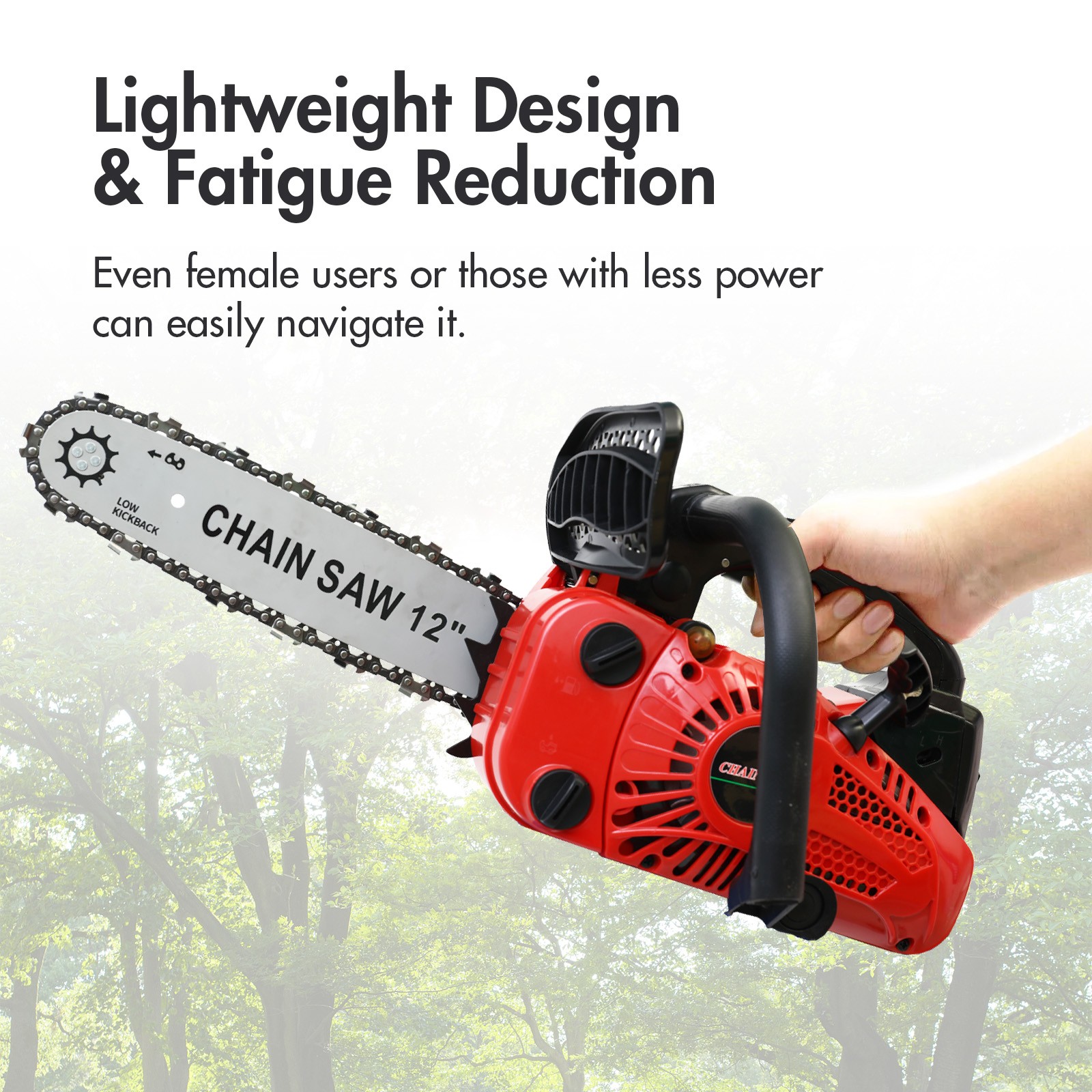 25.4CC 12″ Gasoline Chainsaw Powered 2-Stroke Engine Gas Chain Saw Wood Cutting