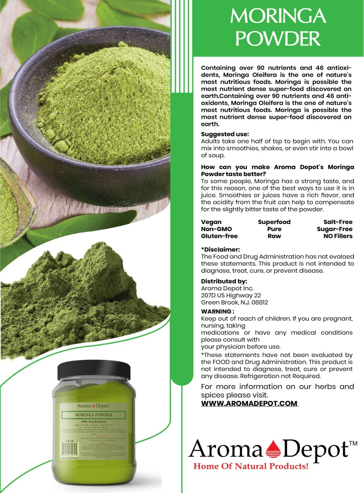 Moringa Powder oleifera Leaf 100% Pure Natural Superfood Gluten Free Lot