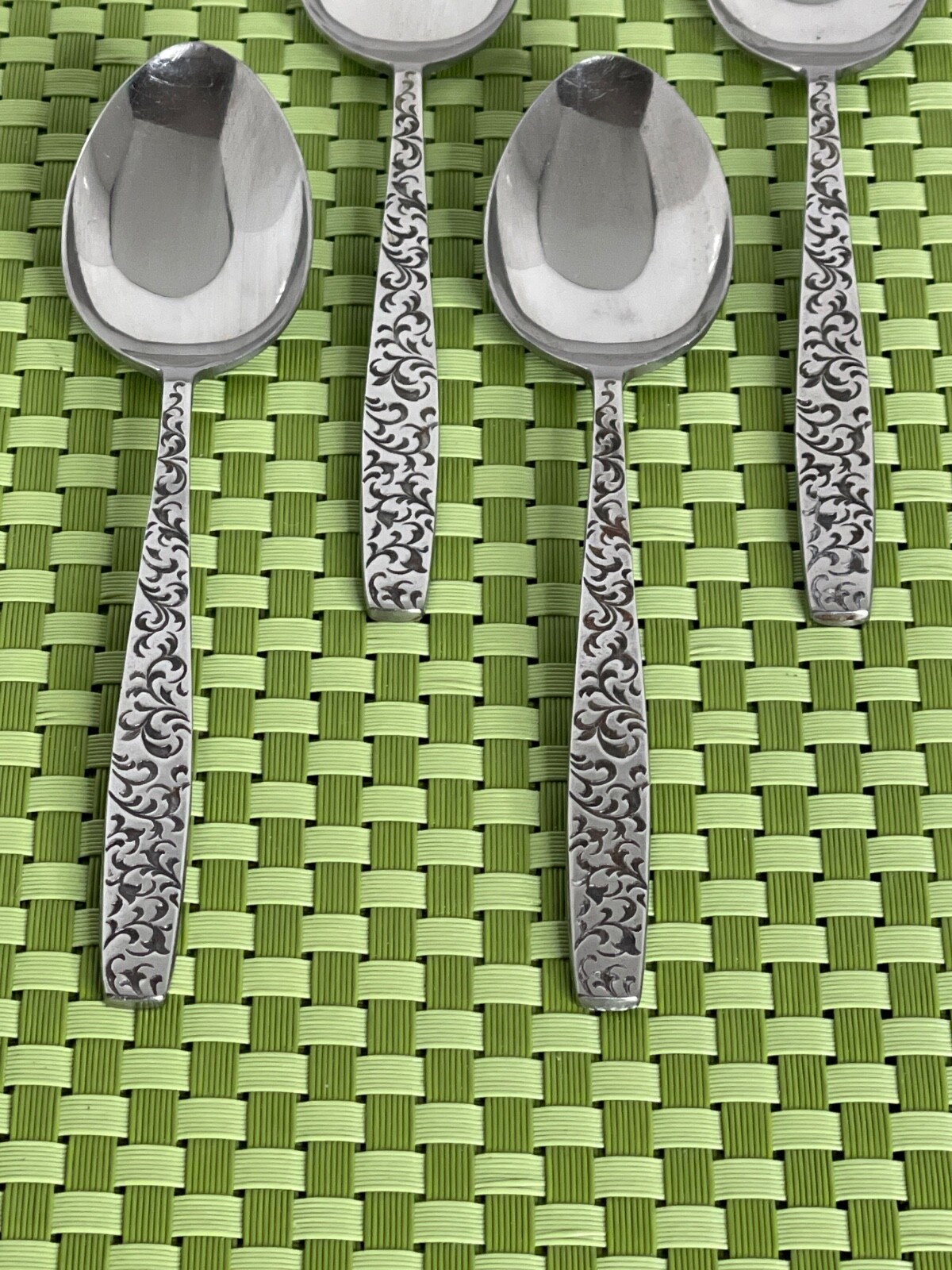 Unknown Manufacturer CORSICAN Stainless 4 Teaspoons Scrolls Black Flatware
